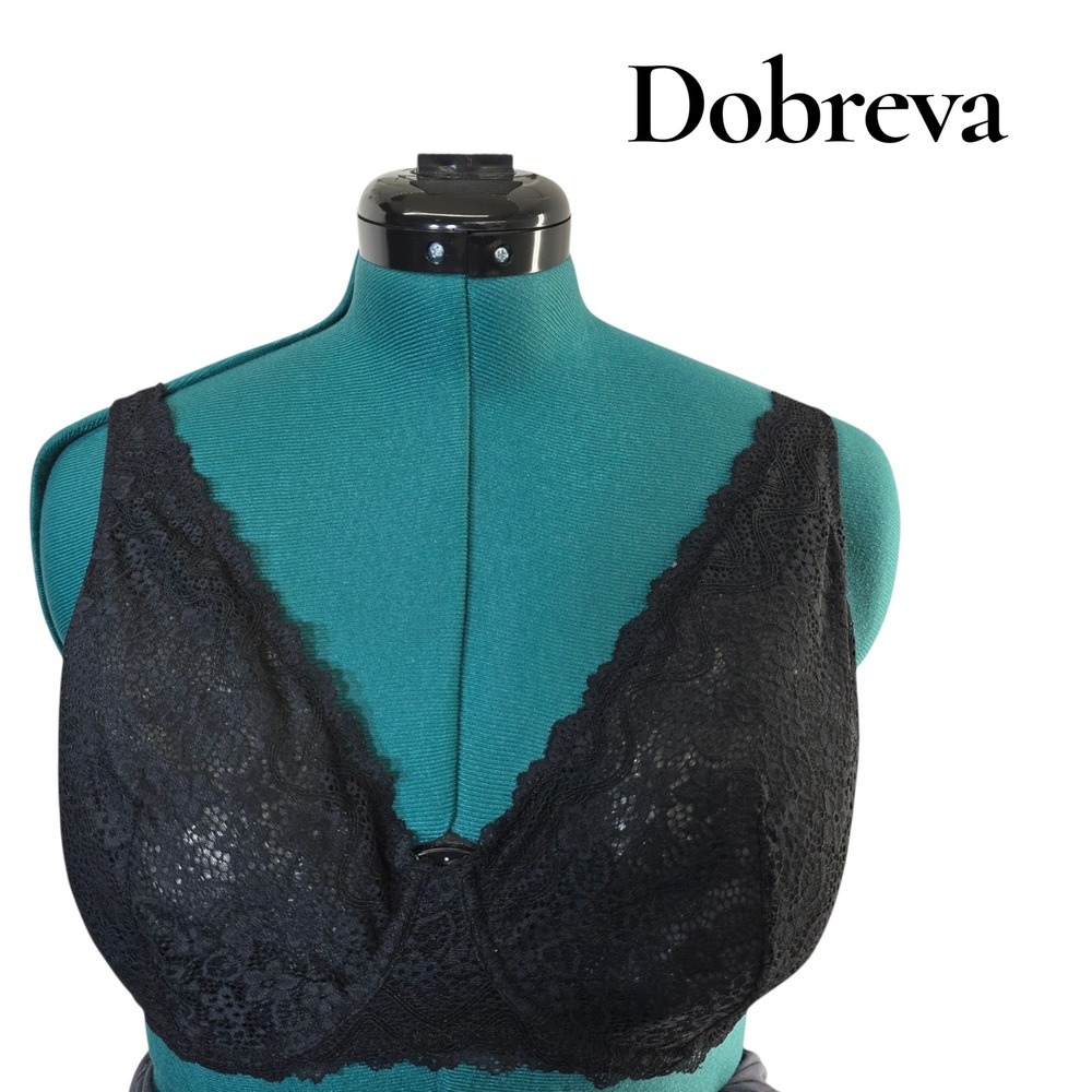 DOBREVA Black‎ Lace Full Coverage Underwire Bra Women's Size 40D